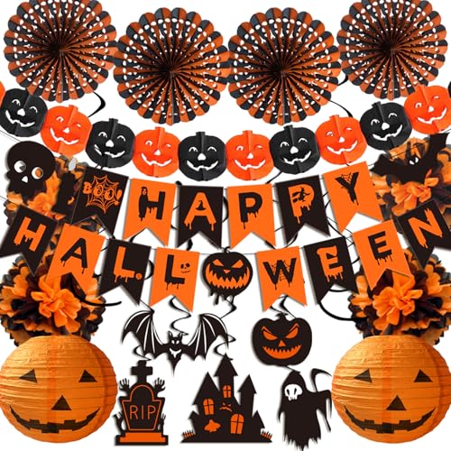 Syoulin-halloween party decoration festival set，decke hängende spiral girlanden kürbis banner deko& paper lantern deko，orange classic halloween indoor/outdoor party dekoration von Syoulin
