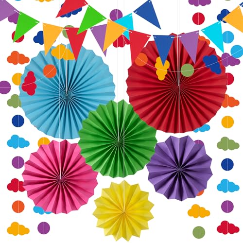 Syoulin-papierfächer dekoration，Dreieckige Flagge，party dekorationen，Geburtstag girlande，für Geburtstag deko, Party Deko, Mehrfarbig Karneval deko, Kreieren Sie eine farbenfrohe Party von Syoulin