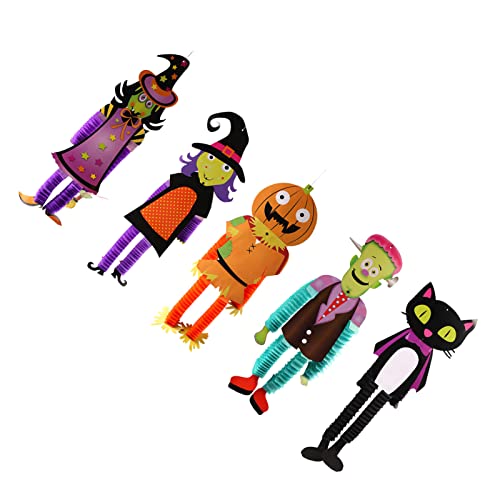 Syrisora ​​5 Stück Halloween-Papier-Hängedekorationen, Cartoon-einziehbare Katze, Kürbis-Besen, Hexe, Hulk, Halloween-Dekorationen von Syrisora