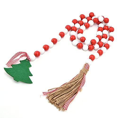 Syrisora ​​Holzperlengirlande, Weihnachtsbaum-Quaste, Holzperlen-Ornamente für Zuhause, Festival-Dekoration (Rot+Weiß) von Syrisora