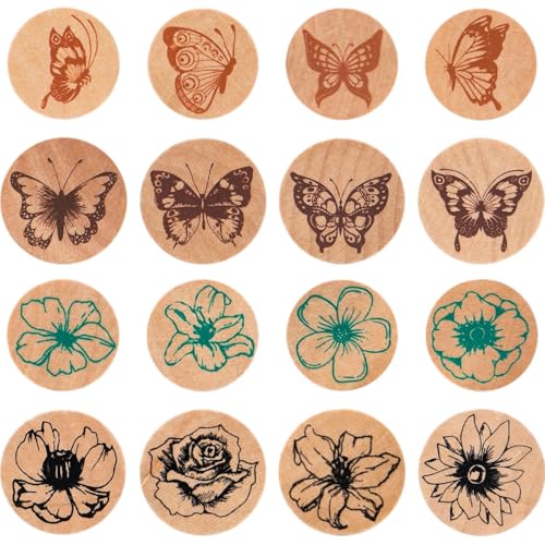 Syrvnto 16 Stück Holz Lehrer Stempel Schmetterling Blumen Motive Holzstempel Set für DIY Tagebuch,Scrapbooking,Kartenbasteln,Belohnung Lob Zylinderstempel mit Schwarz Stempelkissen Syrvnto 16 Stück Holz Lehrer Stempel Schmetterling Blumen Motive Holzstempel Set für DIY Tagebuch,Scrapbooking,Kartenbasteln,Belohnung Lob Zylinderstempel mit Schwarz Stempelkissen von Syrvnto