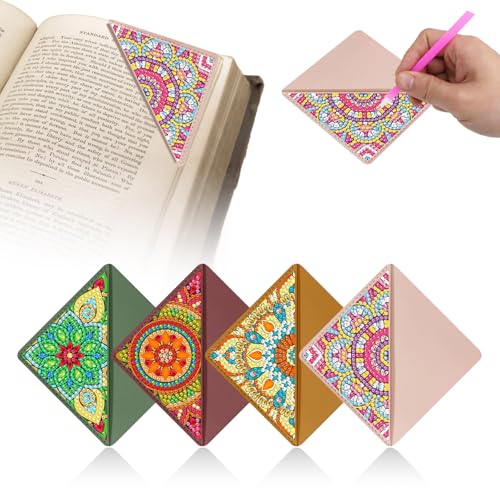 Syunyin 4 Stück Diamond Painting Lesezeichen Mit Zubehör, 5D Diamantmalerei für Erwachsene und Kinder, Bunte Leder Mandala Lotus Bookmark (Mandala A) von Syunyin