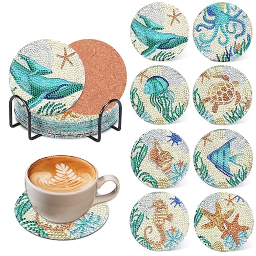 Syunyin 8 Stück Diamond Painting Untersetzer mit Halter, Diamond Painting Erwachsene Basteln 5D Diamant Tassenuntersetzer Meeresleben Set für Erwachsene & Kinder, Geschenke für DIY-Liebhaber Syunyin 8 Stück Diamond Painting Untersetzer mit Halter, Diamond Painting Erwachsene Basteln 5D Diamant Tassenuntersetzer Meeresleben Set für Erwachsene & Kinder, Geschenke für DIY-Liebhaber von Syunyin