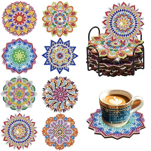 Syunyin Diamond Painting Untersetzer, 8 Stück rutschfest Untersetzer Diamond Painting Mandala mit Halter, Diamond Painting Erwachsene DIY Diamantmalerei Basteln für Kreativität und Dekoration von Syunyin
