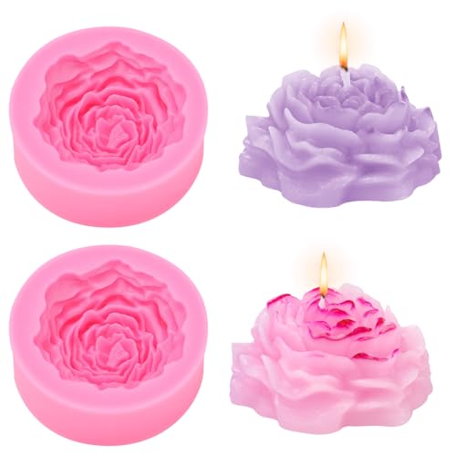 2 Stück Kerzen Silikonformen,3D Pfingstrose Blumen Kerzen Silikonform，Silicone Kerzenform，Gießformen für Harzhandwerk, Seife, Eiscreme, Schokolade, Backwaren（rosa） von Syvory