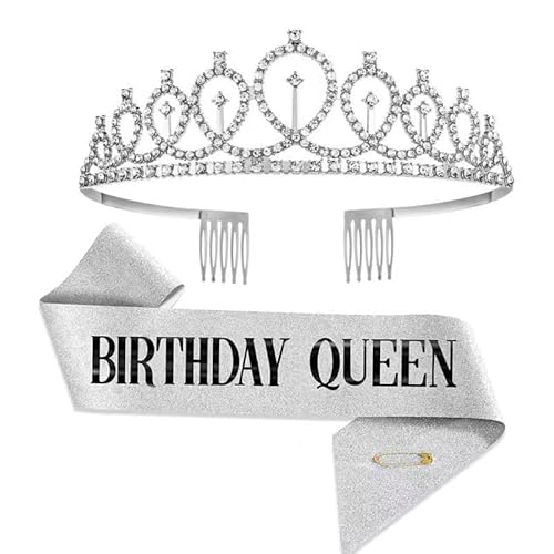Geburtstags-Königin-Stirnband-Schärpe, Krone, Satin-Schärpe und funkelnder Kopfschmuck für Mädchen und Frauen, Geburtstagsparty-Geschenke, Foto-Requisiten, Verkleidungszubehör Geburtstags-Königin-Stirnband-Schärpe, Krone, Satin-Schärpe und funkelnder Kopfschmuck für Mädchen und Frauen, Geburtstagsparty-Geschenke, Foto-Requisiten, Verkleidungszubehör von Syzplnwy