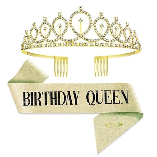 Geburtstags-Königin-Stirnband-Schärpe, Krone, Satin-Schärpe und funkelnder Kopfschmuck für Mädchen und Frauen, Geburtstagsparty-Geschenke, Foto-Requisiten, Verkleidungszubehör Geburtstags-Königin-Stirnband-Schärpe, Krone, Satin-Schärpe und funkelnder Kopfschmuck für Mädchen und Frauen, Geburtstagsparty-Geschenke, Foto-Requisiten, Verkleidungszubehör von Syzplnwy