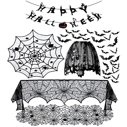 Halloween-Dekorationsset, gruselige Spinnennetz- und Fledermausmotive, wiederverwendbare Tür- und Tisch-Party-Dekoration (Tischset) von Syzplnwy