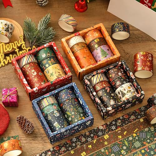 Hochwertige Washi Tape Set 24 Rollen Masking Tape Klebeband Bunt Weihnachten Dekorative Masking Tape für Scrapbooking Supplies, DIY Handwerk, Journals Planners, Geschenkdekoration Verpackung von Syzplnwy