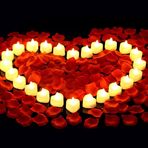Syzplnwy 2000 Stück Künstliche Rosenblätter mit 24 LED Teelichtern - Romantisches Dekor Set für Hochzeiten, Jubiläen & Valentinstag | Warmweiße Batteriekerzen Syzplnwy 2000 Stück Künstliche Rosenblätter mit 24 LED Teelichtern - Romantisches Dekor Set für Hochzeiten, Jubiläen & Valentinstag | Warmweiße Batteriekerzen von Syzplnwy
