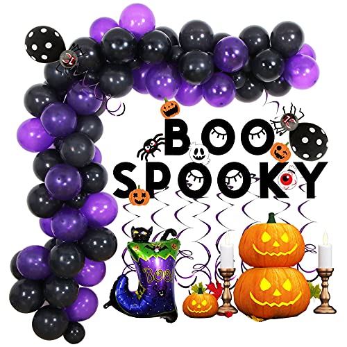 Syzplnwy Halloween Ballon Dekoration Kit, 100+ Stück Lila Schwarz Design Party Banner und Ketten (Lila/Schwarz) von Syzplnwy