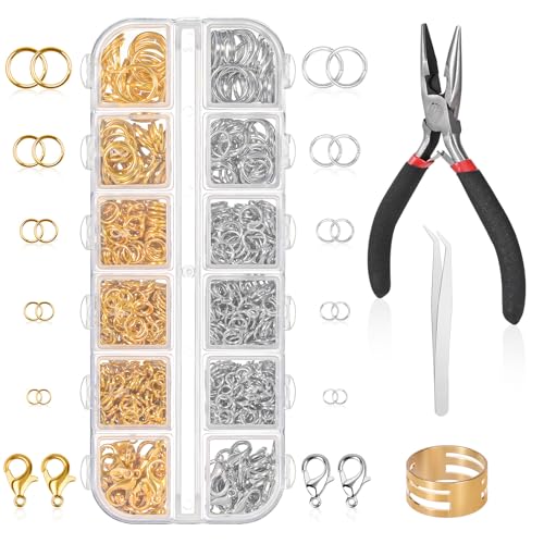 Szaboviktoria 1443 Stück Biegeringe, Schmuckherstellung Zubehör, Kettenanhänger, Jewelry Making Kit, Kettenverschlüsse, Mit Biegeringzange, Halsketten Können Hergestellt Oder Repariert Werden von Szaboviktoria