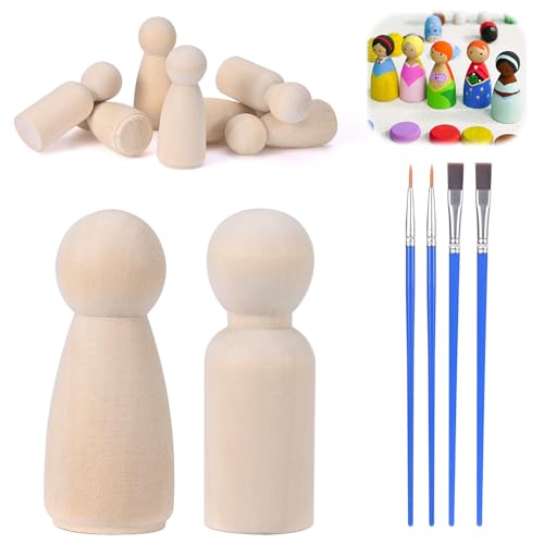 Szaboviktoria 20 Stück Holzfiguren Zum Bemalen 53mm Mit Bürste, Holzkegel Zum Basteln, Spielfiguren Holz Unvollendete, Für DIY Geburtstag Hochzeit Dekoration Bemalen von Szaboviktoria