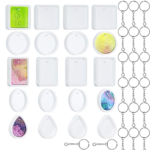 Szcelling Silikonform für Schmuckanhänger, 5 Formen, quadratisch, Tropfenform, Cabochon-Edelstein, Silikonform mit Loch, Halskette, Ohrringe, Schlüsselanhänger, Charm, Epoxid-Gussform Szcelling Silikonform für Schmuckanhänger, 5 Formen, quadratisch, Tropfenform, Cabochon-Edelstein, Silikonform mit Loch, Halskette, Ohrringe, Schlüsselanhänger, Charm, Epoxid-Gussform von Szcelling