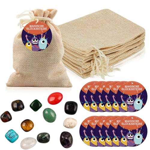 12 Stück Glückssteine für Kinder, Magische Steine mit Jutesäckchen 10 * 14CM und Glücksbringer, Bunte Glücksbringer Steine, Party Mitgebsel für Gastgeschenke Kinder, Adventskalender 12 Stück Glückssteine für Kinder, Magische Steine mit Jutesäckchen 10 * 14CM und Glücksbringer, Bunte Glücksbringer Steine, Party Mitgebsel für Gastgeschenke Kinder, Adventskalender von Szhhrxi