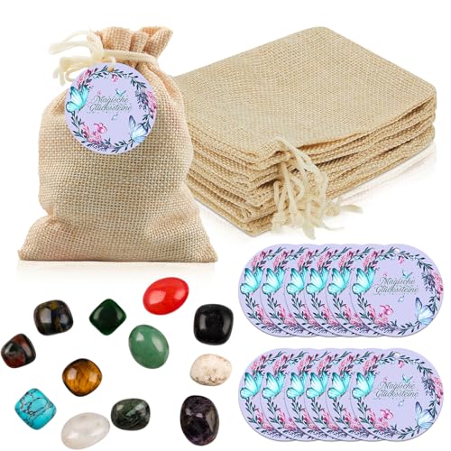 12 Stück Glückssteine für Kinder, Magische Steine mit Jutesäckchen 10 * 14CM und Glücksbringer, Bunte Glücksbringer Steine, Party Mitgebsel für Gastgeschenke Kinder, Adventskalender 12 Stück Glückssteine für Kinder, Magische Steine mit Jutesäckchen 10 * 14CM und Glücksbringer, Bunte Glücksbringer Steine, Party Mitgebsel für Gastgeschenke Kinder, Adventskalender von Szhhrxi