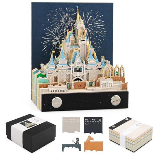 2026 3D Kalender Abreißen, Magic Castle 3D-Notizblock, Kreativer Haftnotizen, Tischkalender-Notizblock, 3D Schlossmodell Papierkunst mit Licht, 3D Memo Pad, Papierskulptur Bastel DIY Tischdeco 2026 3D Kalender Abreißen, Magic Castle 3D-Notizblock, Kreativer Haftnotizen, Tischkalender-Notizblock, 3D Schlossmodell Papierkunst mit Licht, 3D Memo Pad, Papierskulptur Bastel DIY Tischdeco von Szhhrxi