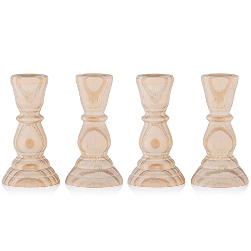 Sziqiqi 4 Stücke Kerzenhalter aus Unvollendetem Holz für Bastelprojekte, Handgefertigte Kerzenhalter aus Natürlichem Holz für Kegelkerzen, Fertig zum Beizen, Malen Oder Ölen, 10,6 cm von Sziqiqi