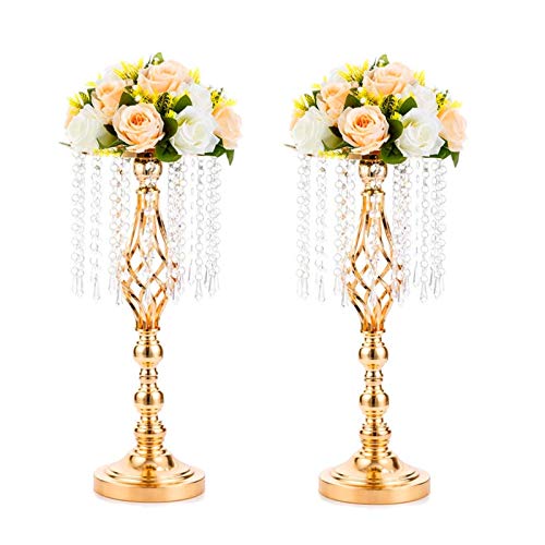 Sziqiqi 49 cm Goldvase für Hochzeitstafeln, 2 Stück Kristallmetall-blumenständer, Dekorativer Tafelaufsatz für Party Jubiläum Zeremonie Party Geburtstag Event Empfangstische von Sziqiqi