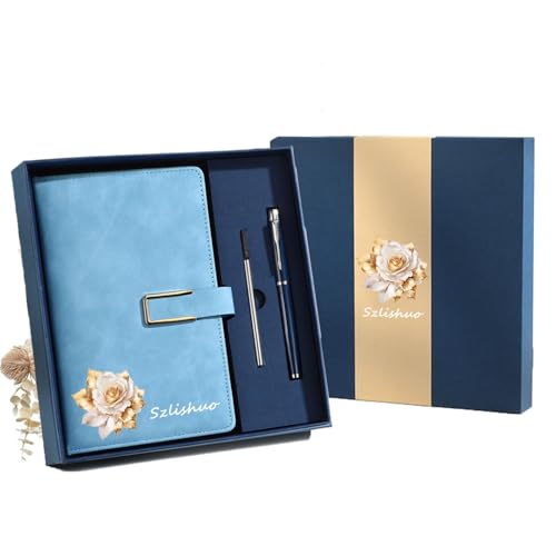 Szlishuo A5 liniertes Notizbuch: Tagebuch mit Blumeneinband für Frauen, Hardcover, persönliches Tagebuch, Geschenkidee, Notizblock, 100 Blatt/200 Seiten, Blau für die Schule von Szlishuo
