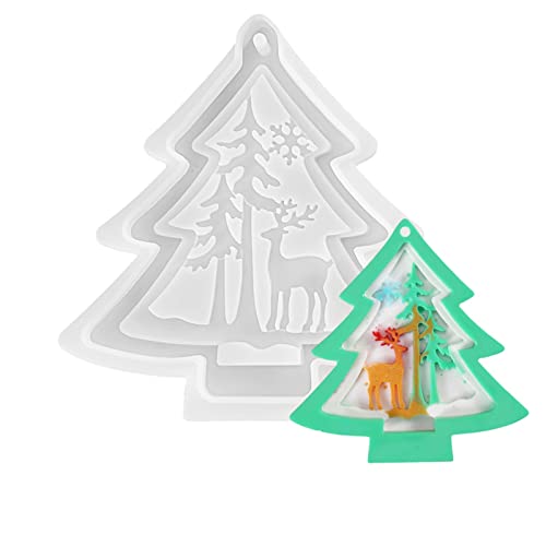 Weihnachtsbaum Hirsch Herz Harzformen, 3D Weihnachten Silikonformen Baum Epoxidharz Form mit Stern Ständer Form für Weihnachten Geschenk Tisch Ornament Heimdekoration Schmuckherstellung von Sznilindm