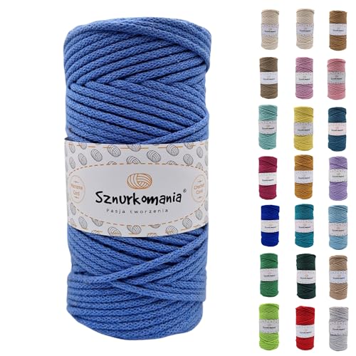 Sznurkomania, Baumwollkordel 3mm 100m, 46 Farben, Häkelkordel, Geflochten Baumwollkordel 3mm, Makramee Kordel, Makramee Garn, Premium Garn, Makramee Seil (Blau) von Sznurkomania