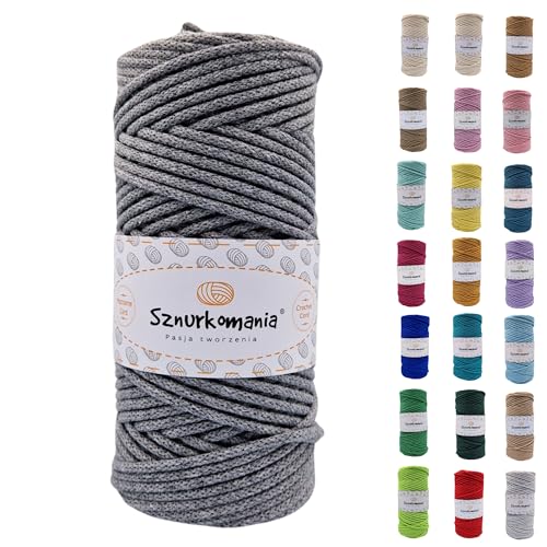 Baumwollkordel 3mm 100m, 46 Farben, Häkelkordel, Geflochten Baumwollkordel 3mm, Makramee Kordel, Makramee Garn, Premium Garn, Makramee Seil (Dunkelgrau) von Sznurkomania