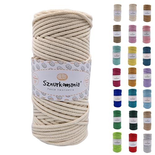 Sznurkomania, Baumwollkordel 3mm 100m, 46 Farben, Häkelkordel, Geflochten Baumwollkordel 3mm, Makramee Kordel, Makramee Garn, Premium Garn, Makramee Seil (Ecru) von Sznurkomania