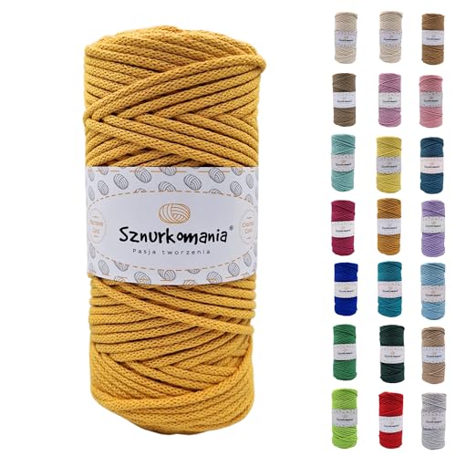 Sznurkomania, Baumwollkordel 3mm 100m, 46 Farben, Häkelkordel, Geflochten Baumwollkordel 3mm, Makramee Kordel, Makramee Garn, Premium Garn, Makramee Seil (Gelb) von Sznurkomania