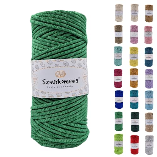 Sznurkomania, Baumwollkordel 3mm 100m, 46 Farben, Häkelkordel, Geflochten Baumwollkordel 3mm, Makramee Kordel, Makramee Garn, Premium Garn, Makramee Seil (Gras-Grün) von Sznurkomania