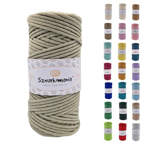 Sznurkomania, Baumwollkordel 3mm 100m, 46 Farben, Häkelkordel, Geflochten Baumwollkordel 3mm, Makramee Kordel, Makramee Garn, Premium Garn, Makramee Seil (Hell Olive) von Sznurkomania