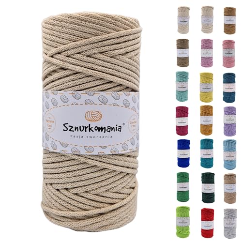 Sznurkomania, Baumwollkordel 3mm 100m, 46 Farben, Häkelkordel, Geflochten Baumwollkordel 3mm, Makramee Kordel, Makramee Garn, Premium Garn, Makramee Seil (Hellbeige) von Sznurkomania