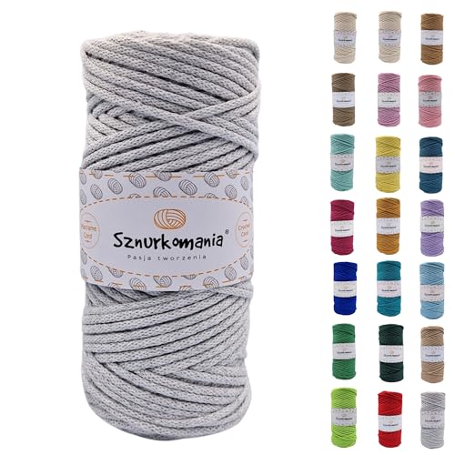 Sznurkomania, Baumwollkordel 3mm 100m, 46 Farben, Häkelkordel, Geflochten Baumwollkordel 3mm, Makramee Kordel, Makramee Garn, Premium Garn, Makramee Seil (Hellgrau) von Sznurkomania