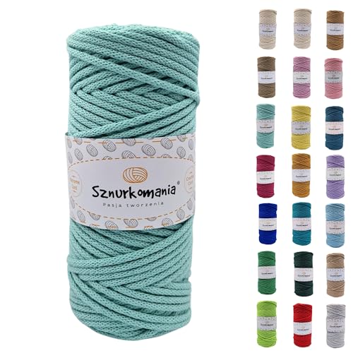 Sznurkomania, Baumwollkordel 3mm 100m, 46 Farben, Häkelkordel, Geflochten Baumwollkordel 3mm, Makramee Kordel, Makramee Garn, Premium Garn, Makramee Seil (Hellgrün) von Sznurkomania