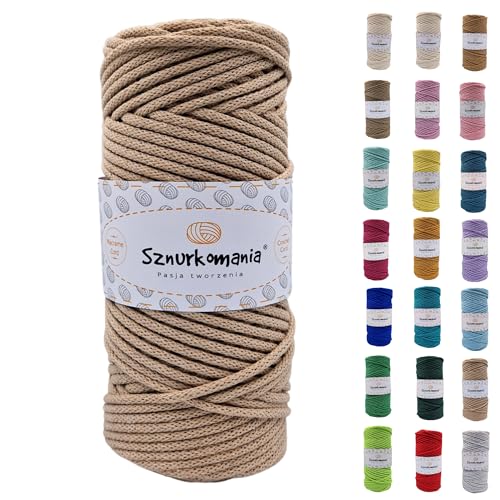 Baumwollkordel 3mm 100m, 46 Farben, Häkelkordel, Geflochten Baumwollkordel 3mm, Makramee Kordel, Makramee Garn, Premium Garn, Makramee Seil (Karamell) von Sznurkomania