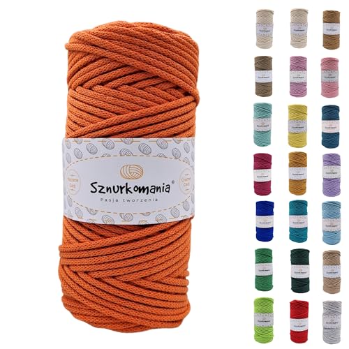 Sznurkomania, Baumwollkordel 3mm 100m, 46 Farben, Häkelkordel, Geflochten Baumwollkordel 3mm, Makramee Kordel, Makramee Garn, Premium Garn, Makramee Seil (Kürbis) von Sznurkomania