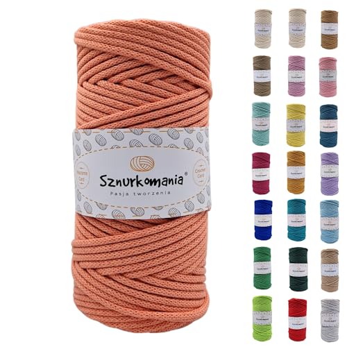 Sznurkomania, Baumwollkordel 3mm 100m, 46 Farben, Häkelkordel, Geflochten Baumwollkordel 3mm, Makramee Kordel, Makramee Garn, Premium Garn, Makramee Seil (Lachs) von Sznurkomania