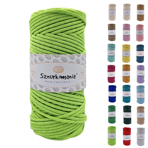 Sznurkomania, Baumwollkordel 3mm 100m, 46 Farben, Häkelkordel, Geflochten Baumwollkordel 3mm, Makramee Kordel, Makramee Garn, Premium Garn, Makramee Seil (Limette) von Sznurkomania