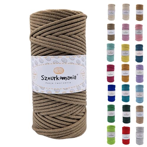 Sznurkomania, Baumwollkordel 3mm 100m, 46 Farben, Häkelkordel, Geflochten Baumwollkordel 3mm, Makramee Kordel, Makramee Garn, Premium Garn, Makramee Seil (Mokka) von Sznurkomania