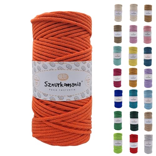 Sznurkomania, Baumwollkordel 3mm 100m, 46 Farben, Häkelkordel, Geflochten Baumwollkordel 3mm, Makramee Kordel, Makramee Garn, Premium Garn, Makramee Seil (Orange) von Sznurkomania