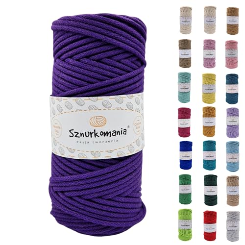Sznurkomania, Baumwollkordel 3mm 100m, 46 Farben, Häkelkordel, Geflochten Baumwollkordel 3mm, Makramee Kordel, Makramee Garn, Premium Garn, Makramee Seil (Pflaume) von Sznurkomania