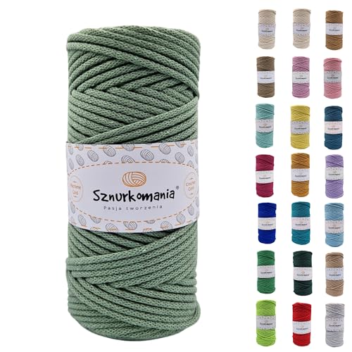 Sznurkomania, Baumwollkordel 3mm 100m, 46 Farben, Häkelkordel, Geflochten Baumwollkordel 3mm, Makramee Kordel, Makramee Garn, Premium Garn, Makramee Seil (Salbei) von Sznurkomania