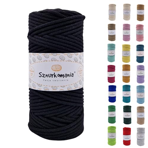 Sznurkomania, Baumwollkordel 3mm 100m, 46 Farben, Häkelkordel, Geflochten Baumwollkordel 3mm, Makramee Kordel, Makramee Garn, Premium Garn, Makramee Seil (Schwarz) von Sznurkomania