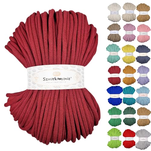Sznurkomania, Baumwollkordel 9mm 100m, viele Farben, Makramee Garn, Baumwollgarn, geflochtene Baumwollkordel mit Kern, Makramee Kordel, Häkelkordel, Kordel 9mm, gehäkelte Tasche (Claret) von Sznurkomania