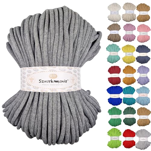 Sznurkomania, Baumwollkordel 9mm 100m, viele Farben, Makramee Garn, Baumwollgarn, geflochtene Baumwollkordel mit Kern, Makramee Kordel, Häkelkordel, Kordel 9mm, gehäkelte Tasche (Dunkelgrau) von Sznurkomania