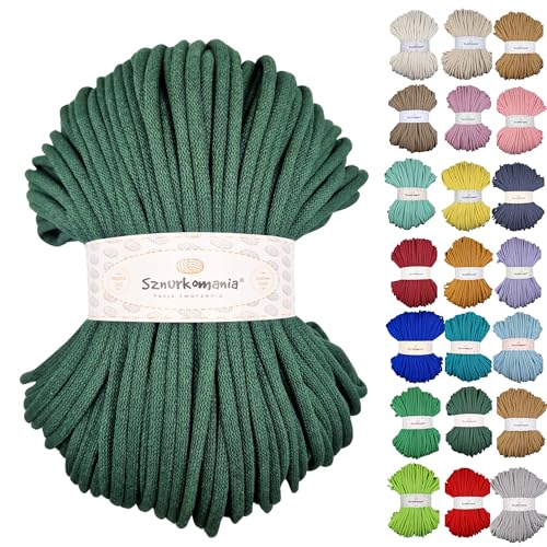 Sznurkomania, Baumwollkordel 9mm 100m, viele Farben, Makramee Garn, Baumwollgarn, geflochtene Baumwollkordel mit Kern, Makramee Kordel, Häkelkordel, Kordel 9mm, gehäkelte Tasche (Flaschengrün) von Sznurkomania