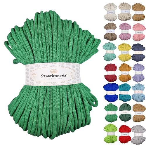 Sznurkomania, Baumwollkordel 9mm 100m, viele Farben, Makramee Garn, Baumwollgarn, geflochtene Baumwollkordel mit Kern, Makramee Kordel, Häkelkordel, Kordel 9mm, gehäkelte Tasche (Gras-Grün) von Sznurkomania