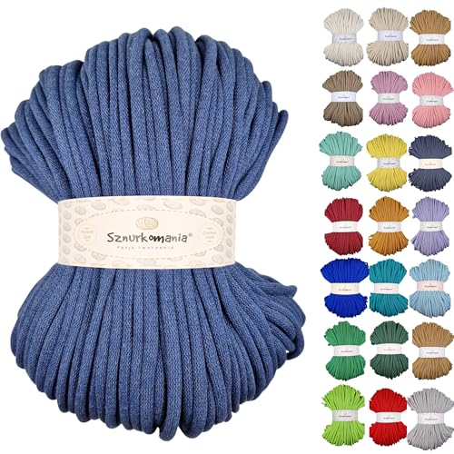 Sznurkomania, Baumwollkordel 9mm 100m, viele Farben, Makramee Garn, Baumwollgarn, geflochtene Baumwollkordel mit Kern, Makramee Kordel, Häkelkordel, Kordel 9mm, gehäkelte Tasche (Jeans) von Sznurkomania