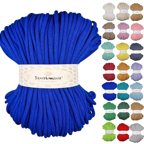 Sznurkomania, Baumwollkordel 9mm 100m, viele Farben, Makramee Garn, Baumwollgarn, geflochtene Baumwollkordel mit Kern, Makramee Kordel, Häkelkordel, Kordel 9mm, gehäkelte Tasche (Kornblume) von Sznurkomania