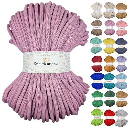 Baumwollkordel 9mm 100m, viele Farben, Makramee Garn, Baumwollgarn, geflochtene Baumwollkordel 9mm mit Kern, Makramee Kordel, Häkelkordel, Kordel 9mm, gehäkelte Tasche (Schmutzig Rosa) von Sznurkomania